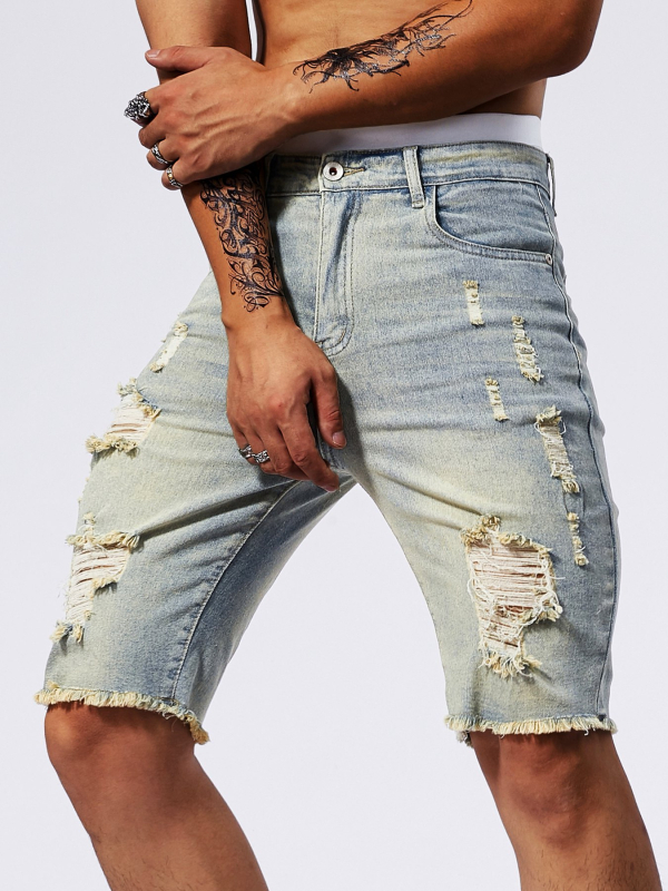 Vyrų džinsiniai šortai, slim-fit, vidutinio šlaunies ilgio, 70% medvilnė, mikroelastika