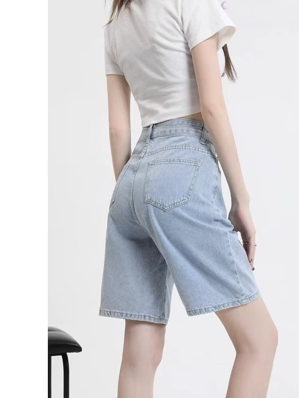 Ženske capri traperice – visoki pojas, slobodan kroj, pamuk-poliester smjesa, kapri dužina