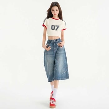 Női széleslábú farmernadrág, magas derekú, cropolt hosszúságú, városi stílus, pamut-poliészter keverék (70–80% pamut, <30% poliészter)