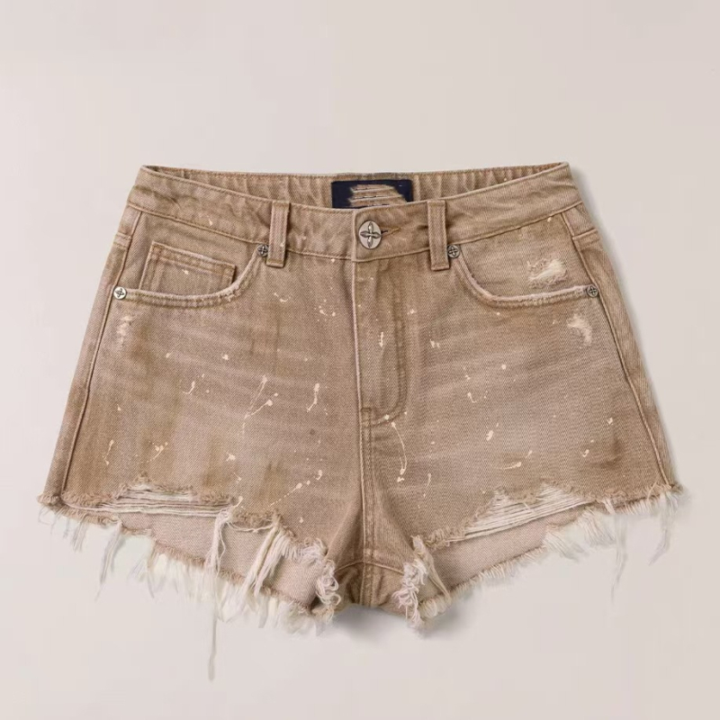 Denim rövidnadrág, alacsony derék, pamut, közepes vastagság, tie-dye mintázat, street hipster stílus