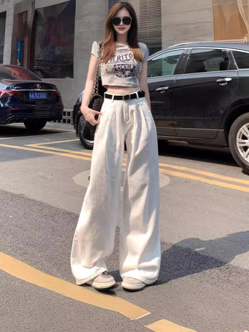 Denim farmernadrág magas derekú és széles szárú, 50–70% pamut, mikroelasztikusság