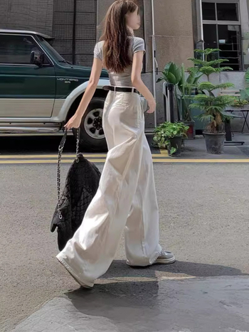 Denim farmernadrág magas derekú és széles szárú, 50–70% pamut, mikroelasztikusság