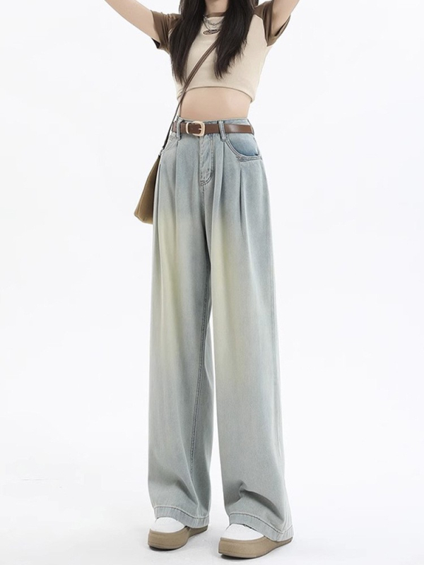 Denim farmernadrág magas derekú és széles szárú, 50–70% pamut, mikroelasztikusság