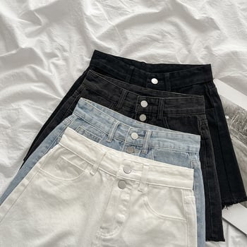 Visoko struk džins kratke hlače, ljeto 2021, korejski stil, široki kroj, pamuk-denim smjesa