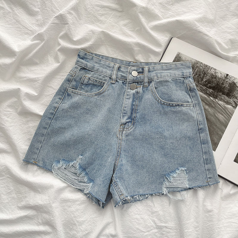 Visoko struk džins kratke hlače, ljeto 2021, korejski stil, široki kroj, pamuk-denim smjesa