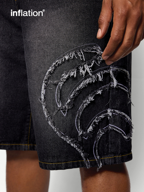 Džinsiniai šortai su tiesiu kirpimu, whisker efektas, vasara 2024, Jiewan International