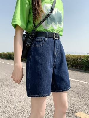 Női denim rövidnadrág - magas derekú, egyenes szabás, pamut/poliészter denim, vasalás nélkül