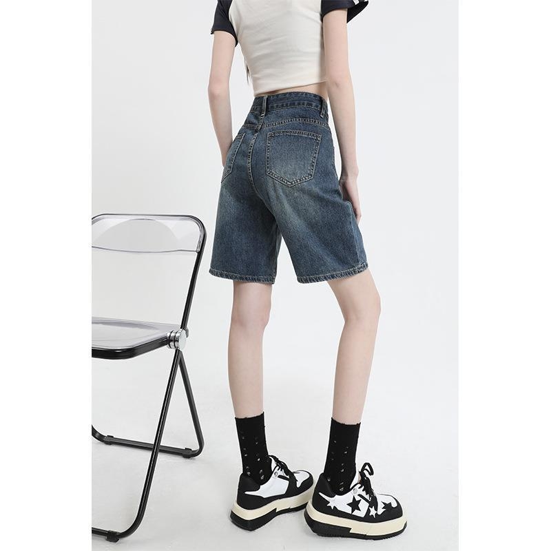 Női denim rövidnadrág - magas derekú, egyenes szabás, pamut/poliészter denim, vasalás nélkül