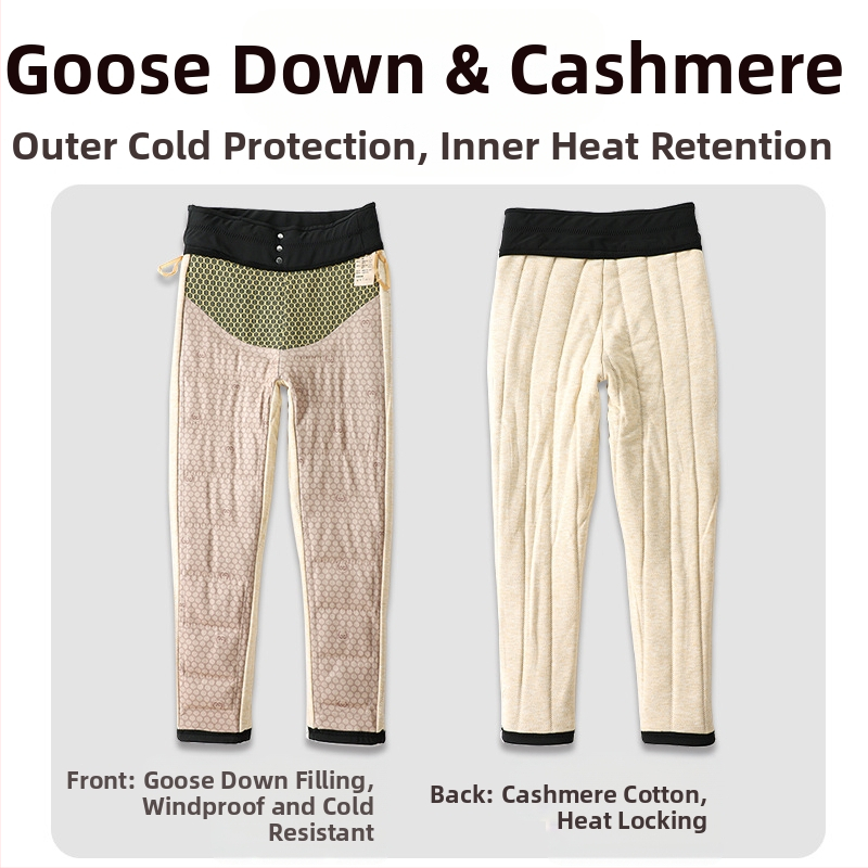 Дамски панталони с гъши пух, подплатени с флис, зимни, висока талия, тясна кройка, полиестерна материя със спандекс