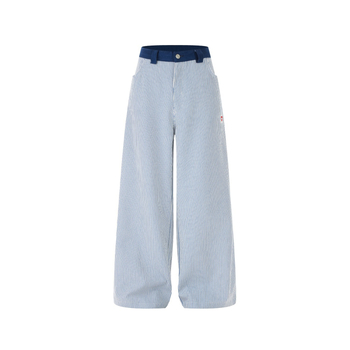 Κορεατικού στυλ ίσια παντελόνια casual με ριγέ σχέδιο, μεσαία μέση, πολυεστερικό ύφασμα