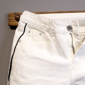 Ανδρικά denim σορτσάκια – Κορεατικό στυλ, ραφή χρωματικού μπλοκ, άνετη εφαρμογή, βαμβάκι 60%, Καλοκαίρι 2024