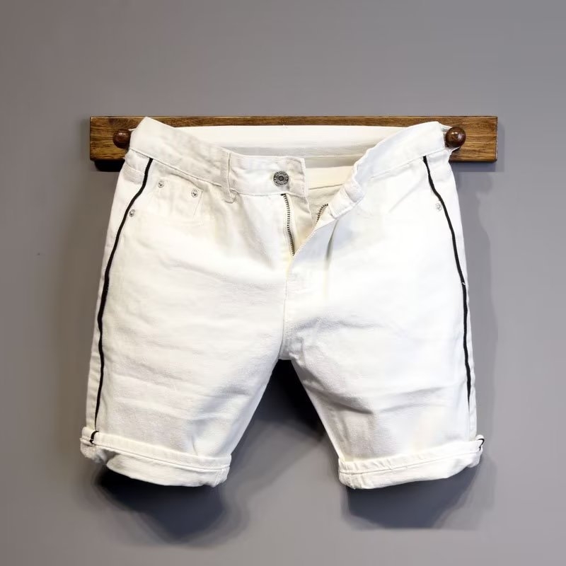 Ανδρικά denim σορτσάκια – Κορεατικό στυλ, ραφή χρωματικού μπλοκ, άνετη εφαρμογή, βαμβάκι 60%, Καλοκαίρι 2024