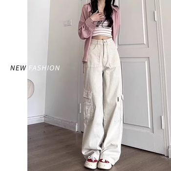 Женски работни панталони с широки крачоли, нейлон/полиестер, висока талия, градски ежедневен стил, летен сезон 2025