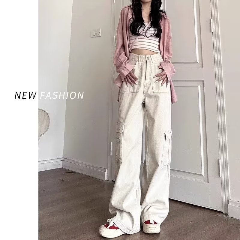 Женски работни панталони с широки крачоли, нейлон/полиестер, висока талия, градски ежедневен стил, летен сезон 2025