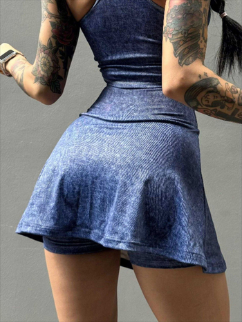 RGNANA Женска шортс-юбка за фитнес, деним стил – дишаща, бързосъхнеща, защита от прозиране