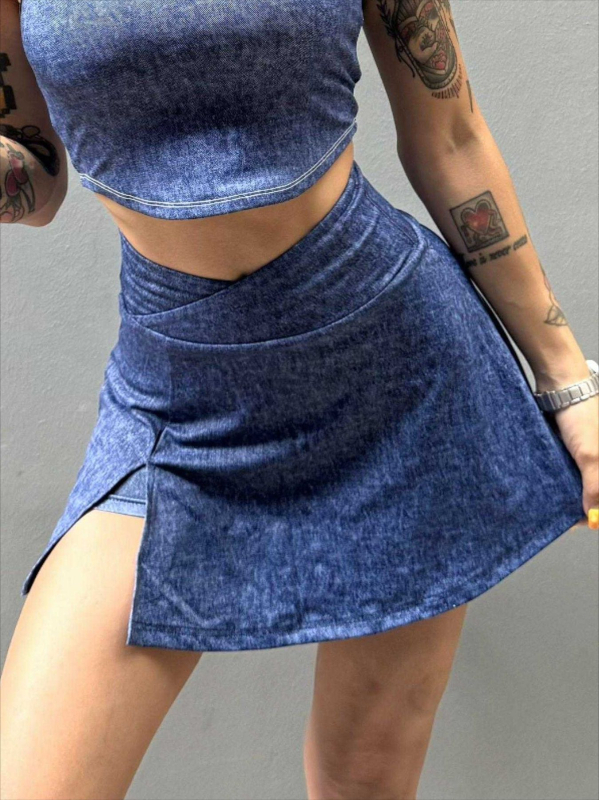 RGNANA Женска шортс-юбка за фитнес, деним стил – дишаща, бързосъхнеща, защита от прозиране