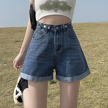 Női pamut rövidnadrág, magas derekú, A-vonalú szabás, 3/4 hossz, mindennapi stílus