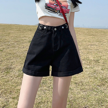 Női pamut rövidnadrág, magas derekú, A-vonalú szabás, 3/4 hossz, mindennapi stílus