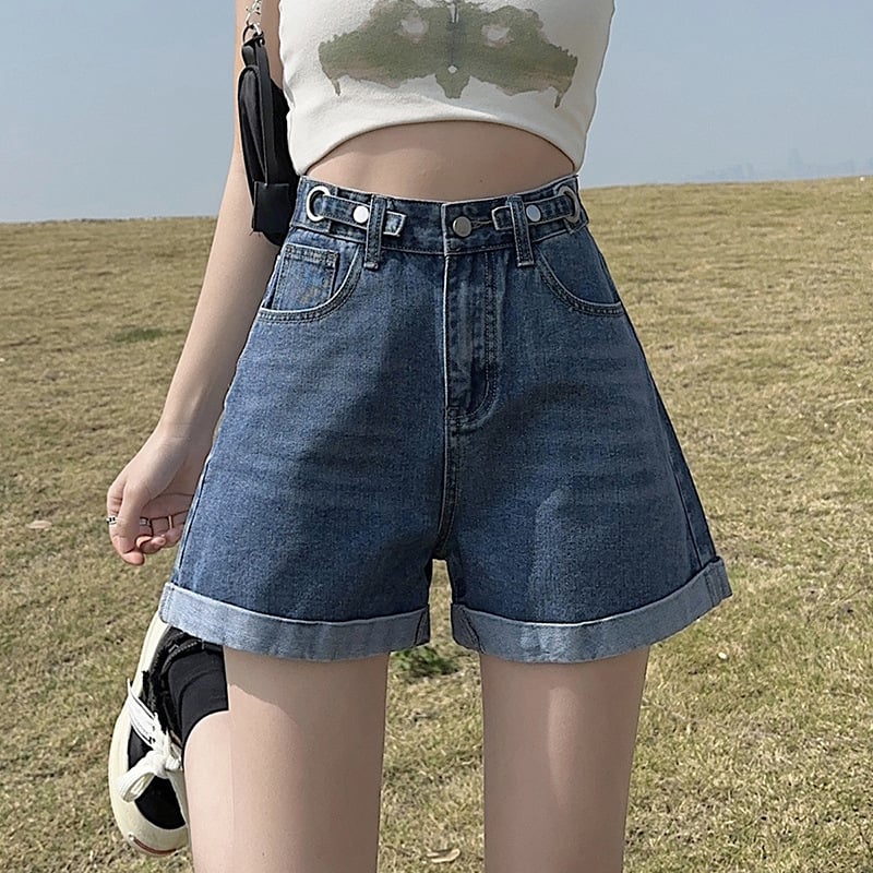 Női pamut rövidnadrág, magas derekú, A-vonalú szabás, 3/4 hossz, mindennapi stílus