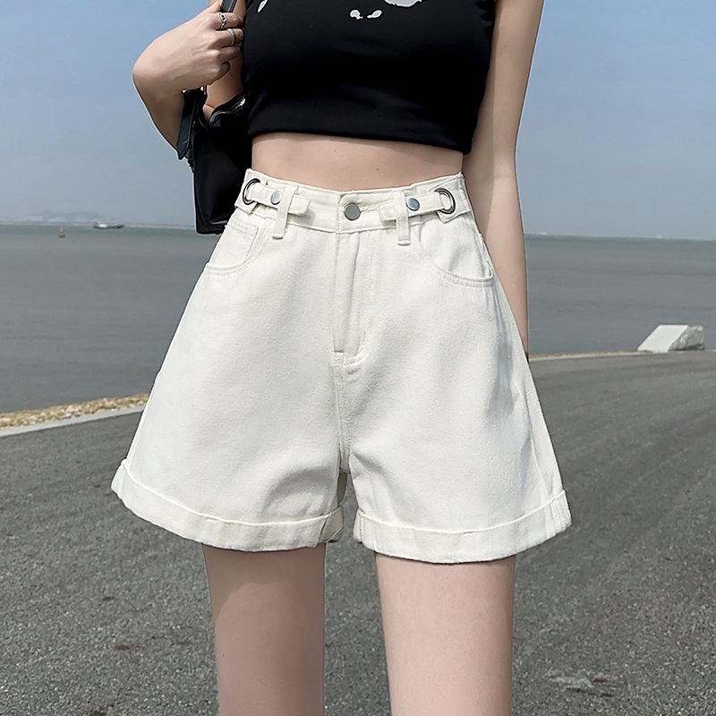 Női pamut rövidnadrág, magas derekú, A-vonalú szabás, 3/4 hossz, mindennapi stílus