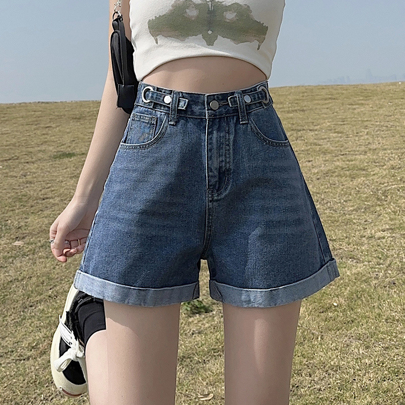 Női pamut rövidnadrág, magas derekú, A-vonalú szabás, 3/4 hossz, mindennapi stílus