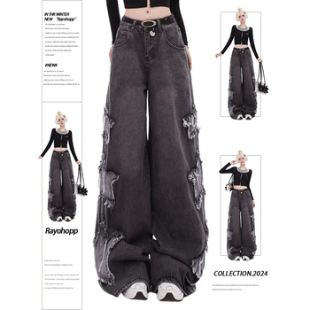 Farmernadrág – laza szabás, denim anyag, középmagas derék, mikroelasztikusság, street hipster stílus