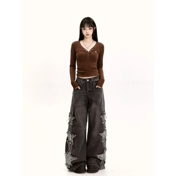 Farmernadrág – laza szabás, denim anyag, középmagas derék, mikroelasztikusság, street hipster stílus