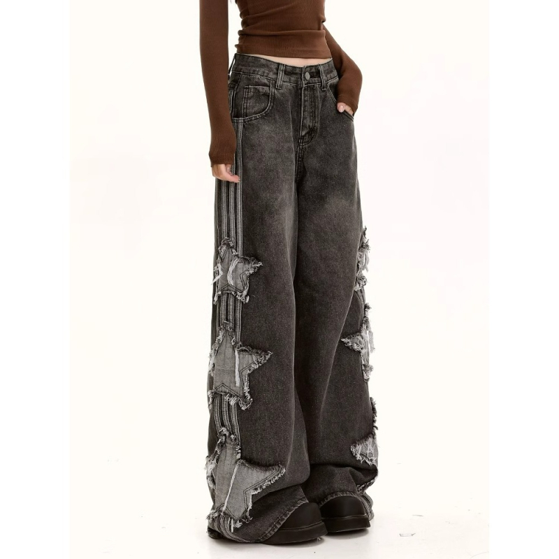 Farmernadrág – laza szabás, denim anyag, középmagas derék, mikroelasztikusság, street hipster stílus