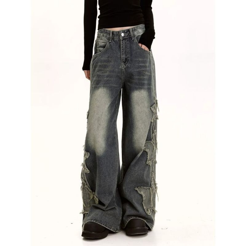 Farmernadrág – laza szabás, denim anyag, középmagas derék, mikroelasztikusság, street hipster stílus