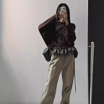 Α-γραμμή μίνι φούστα με βολάν και κορδόνια (95% πολυεστέρας, ζεν στυλ, λογοτεχνικό ρετρό, άνοιξη 2023)