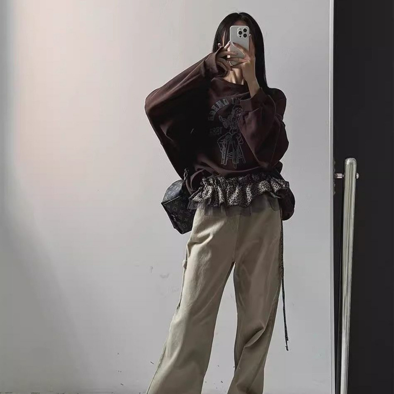 А-линейна мини пола с волани и връзки (95% полиестер, дзен стил, литературно ретро, пролет 2023)