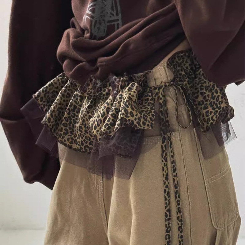 А-линейна мини пола с волани и връзки (95% полиестер, дзен стил, литературно ретро, пролет 2023)