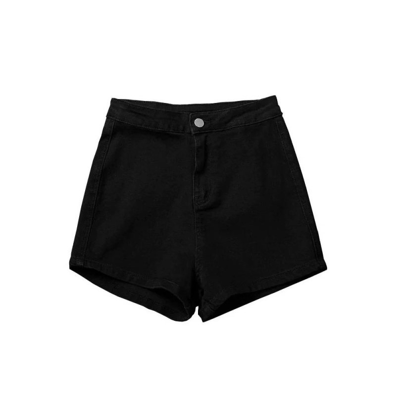 Magas derekú denim shortok, háromnegyedes hossz, pamut-poliészter keverék, mikroelasztikus, nyár 2025