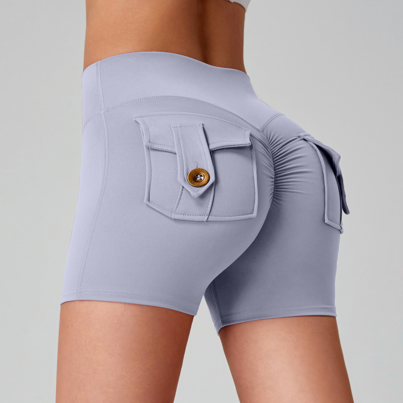 Γυναικείοι ναϊλον σορτς γυμναστικής με τσέπες, απομάκρυνση υγρασίας, υψηλή μέση, στενή εφαρμογή, ανύψωση γλουτών