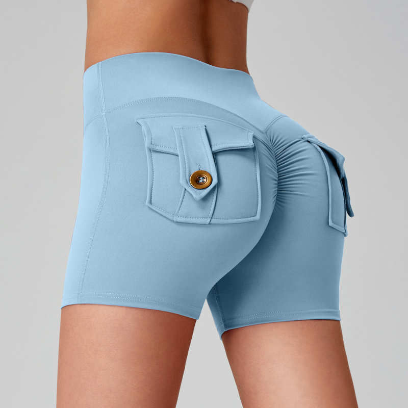 Γυναικείοι ναϊλον σορτς γυμναστικής με τσέπες, απομάκρυνση υγρασίας, υψηλή μέση, στενή εφαρμογή, ανύψωση γλουτών