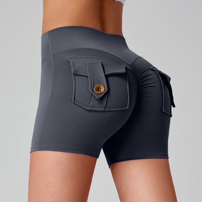 Γυναικείοι ναϊλον σορτς γυμναστικής με τσέπες, απομάκρυνση υγρασίας, υψηλή μέση, στενή εφαρμογή, ανύψωση γλουτών