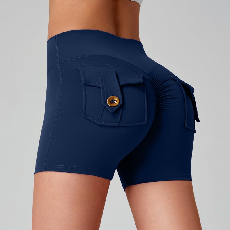 Γυναικείοι ναϊλον σορτς γυμναστικής με τσέπες, απομάκρυνση υγρασίας, υψηλή μέση, στενή εφαρμογή, ανύψωση γλουτών