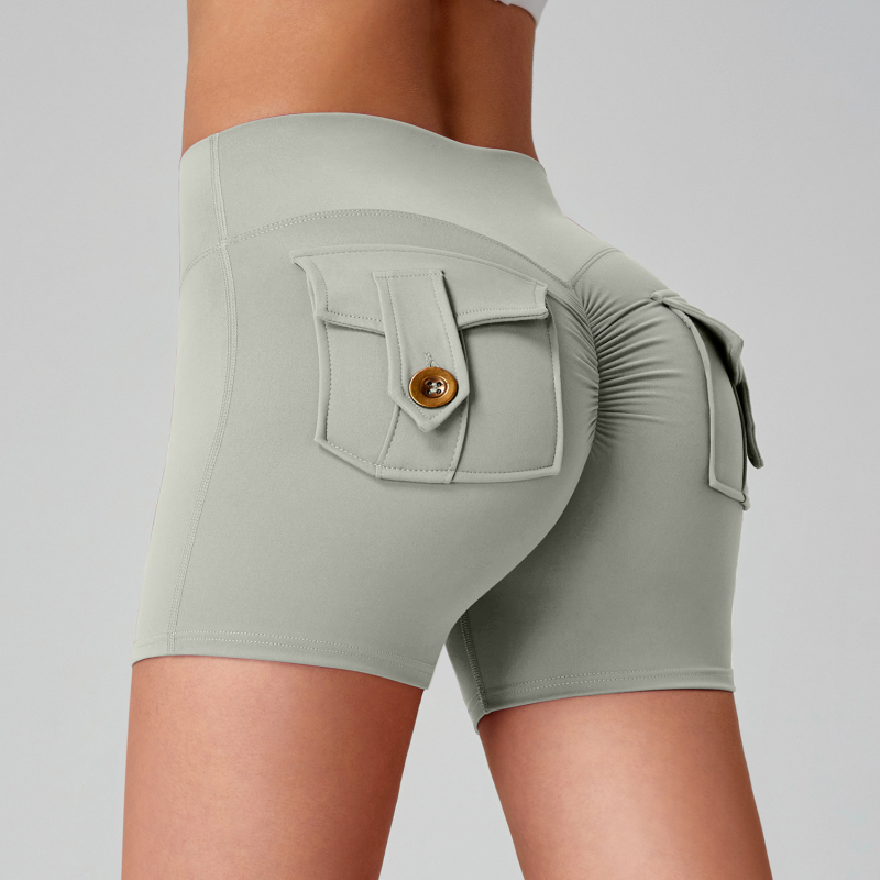 Γυναικείοι ναϊλον σορτς γυμναστικής με τσέπες, απομάκρυνση υγρασίας, υψηλή μέση, στενή εφαρμογή, ανύψωση γλουτών