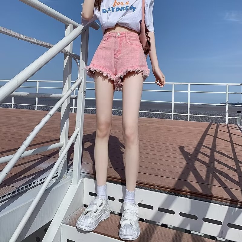 Дънкови къси панталони с висока талия, широки крачоли, уличен хипстър стил, 50-70% памук