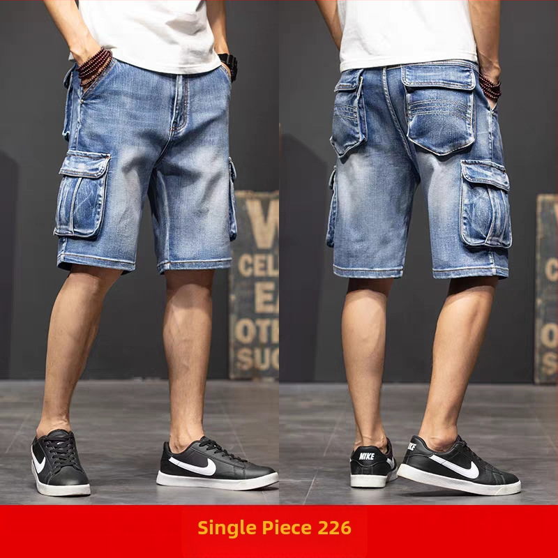 Дънкови къси панталони с свободна кройка, пет джоба, работен стил, за всички сезони.