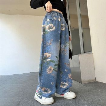 Τζιν για κορίτσια με φαρδιά γραμμή, ευέλικτος στυλ, denim με ίνες βινόλυνο