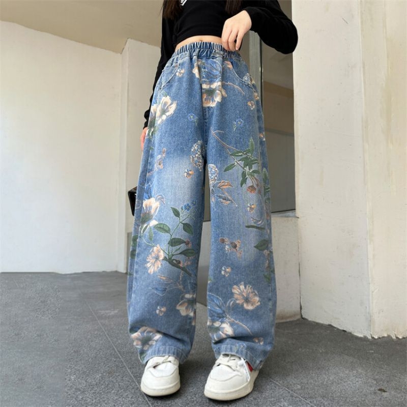 Τζιν για κορίτσια με φαρδιά γραμμή, ευέλικτος στυλ, denim με ίνες βινόλυνο