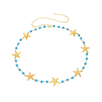 Метален колан за талия с форма на морска звезда и изкуствен камък, елегантен стил, дължина 60–80 см