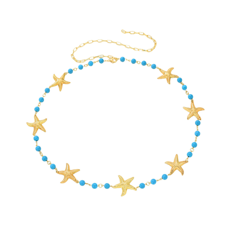 Метален колан за талия с форма на морска звезда и изкуствен камък, елегантен стил, дължина 60–80 см