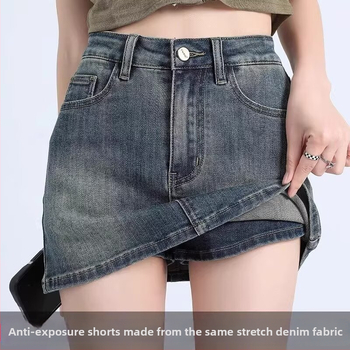 Φούστα τζιν υψηλής μέσης, Α-γραμμή, μικροελαστική, χωρίς σιδέρωμα, 50–70% βαμβάκι, 30–50% πολυεστέρας — Καλοκαίρι 2025