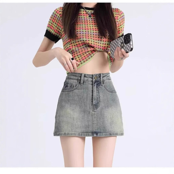 Φούστα τζιν υψηλής μέσης, Α-γραμμή, μικροελαστική, χωρίς σιδέρωμα, 50–70% βαμβάκι, 30–50% πολυεστέρας — Καλοκαίρι 2025