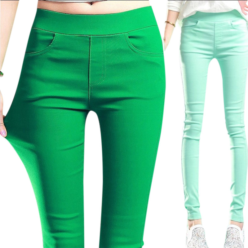 Női szoros nadrág, magas derekú, pamut-nylon-spandex keverék, vékony anyag, egyszínű mintázat, tavasz 2023