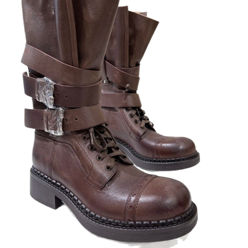 Cizme de cavaler cu tub mediu, material superior fibră super, talpă din cauciuc, toc gros, înălțime toc 3-5 cm