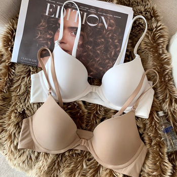 Push-Up σουτιέν με μπροστινό κούμπωμα και μεταλλικό δαχτυλίδι, 3/4 λεπτές φόρμες, αποσπώμενες διπλές τιράντες, αόρατο πίσω, νάιλον