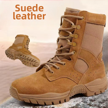 Vīriešu ūdensnecaurlaidīgās āra zābaki, elpojoši, anti-slip zole, augsts augšējais materiāls no nubuka ar ādas paneli, tekstila iekšzole, 3–5 cm klīnis